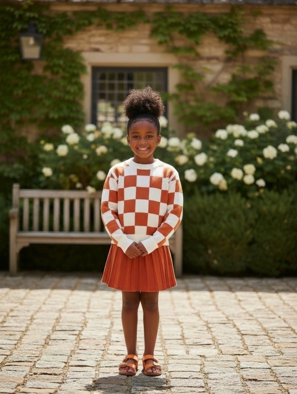 Max Studio Size 4  Orange And White Checkered Girls Skirt Set